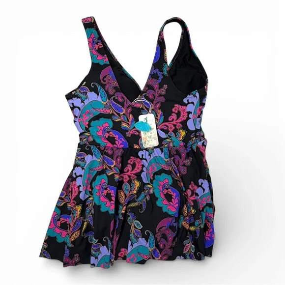 Johnny Was Fatima Wrap Skirt One Piece Swimsuit Black Paisley XL NWT Boho Luxury - Picture 6 of 10